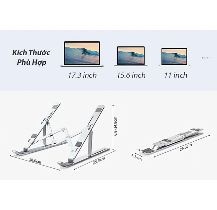 Giá đỡ laptop KG66 stand gấp gọn dùng cho máy tính, ipad , chất liệu hợp kim nhôm cao cấp, từ 11~17inch- Hàng chính hãng