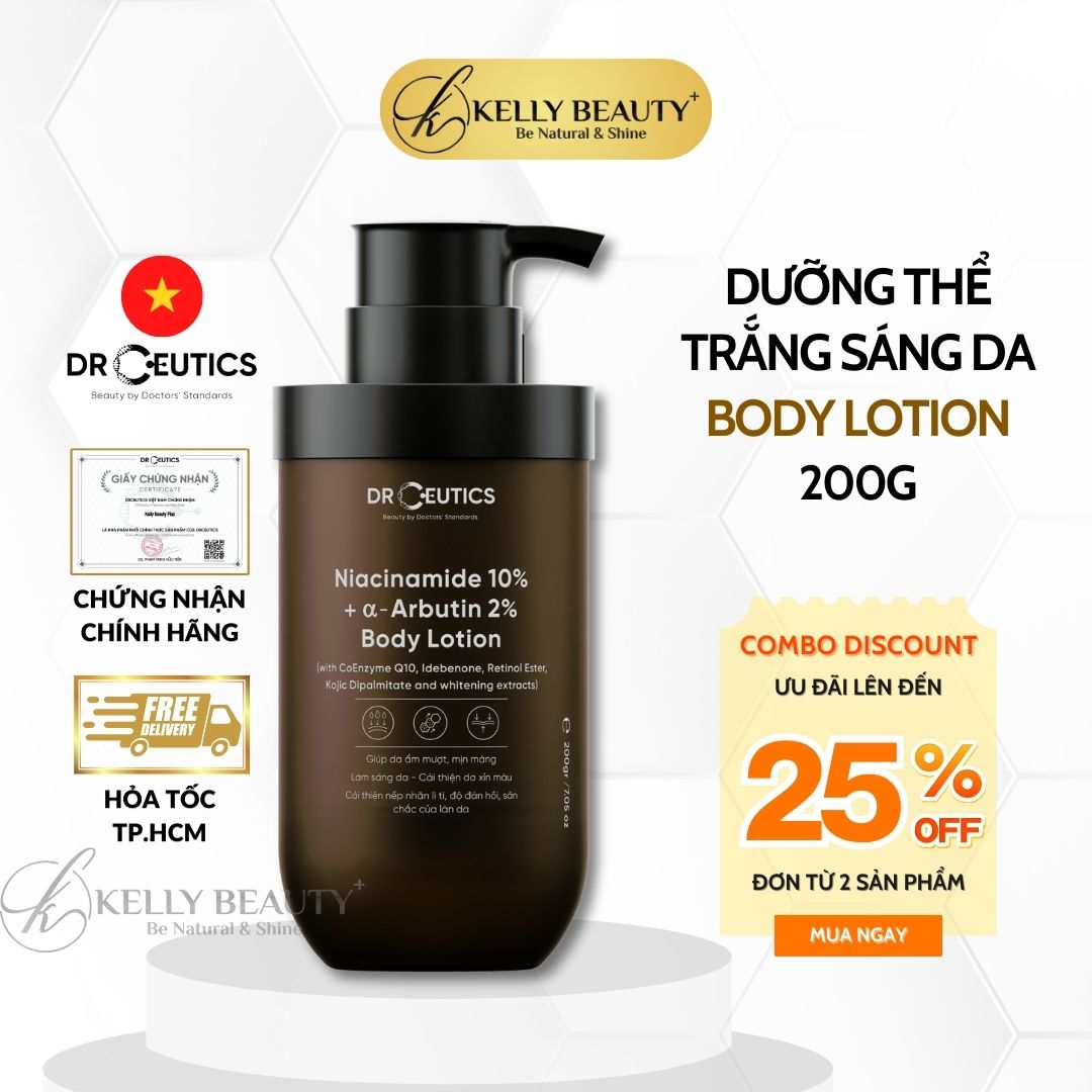 Sữa Dưỡng Thể Trắng Da DrCeutics Niacinamide 10% + Alpha Arbutin 2% Body Lotion | Kelly Beauty