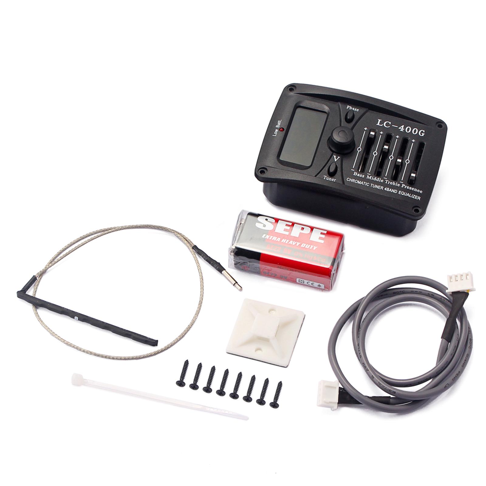 4-Band EQ Equalizer Acoustic Guitar Preamp Piezo Pickup with LCD Tuner Accs