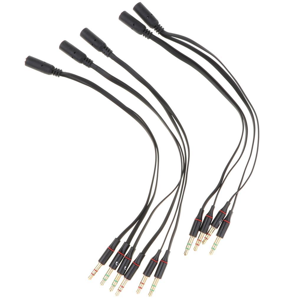 2- 5 Pieces Audio Headphone Mic Splitter Cable 3.5mm Female to 2 Dual Male