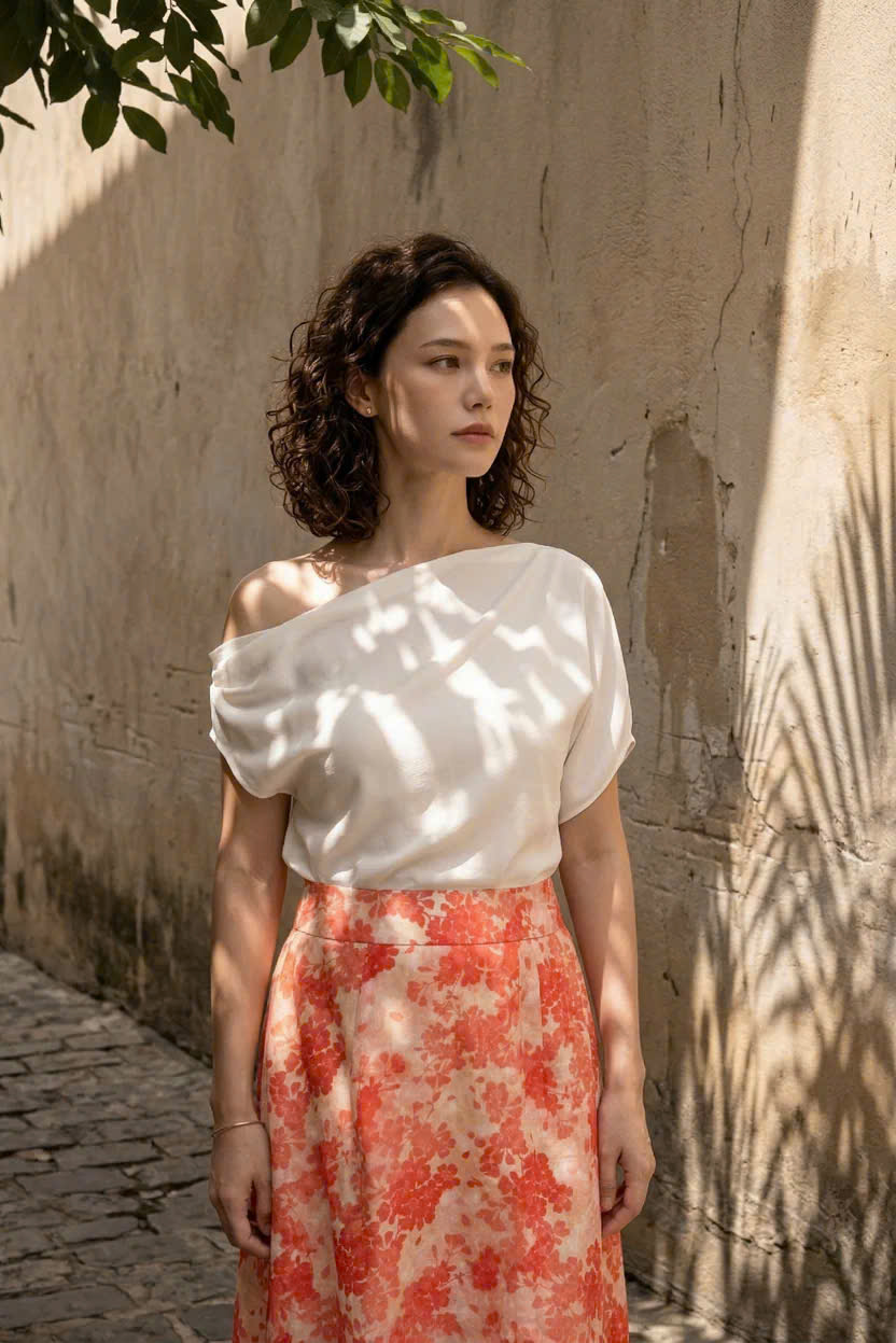 Váy Midi Ramie In Hoa Thanh Minh Ski055 Thời trang Hity