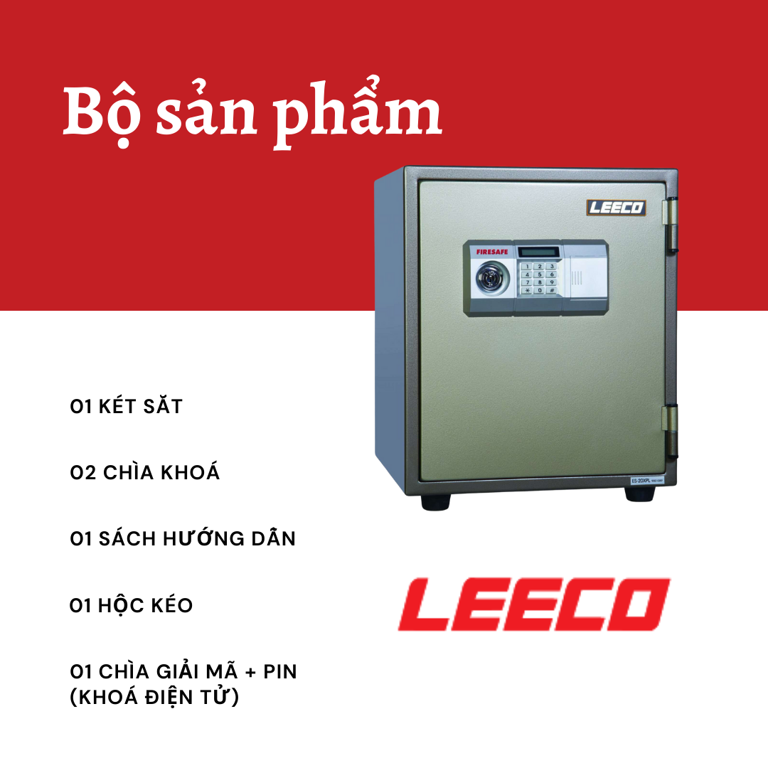 Két sắt Thái Lan LEECO ES-20 Nặng 70kg, Cao 52cm, Dạng Đứng, Chịu Nhiệt Độ 1050 Độ C Trong 120 Phút, Chống Trộm Cao Cấp - Hàng Chính Hãng