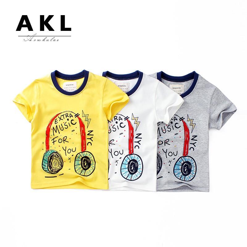 Áo Thun Bé Trai In Khủng Long và Tai Nghe Chất Cotton 100% Mềm Mịn
