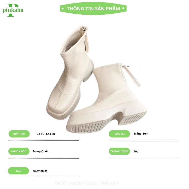Bốt Nữ Đế Bánh Mì Boots Da Mềm Lót Nỉ Khóa Sau Cao Cấp Boot Mũi Tròn Thời Trang Đế Độn PINKAHA-GB20