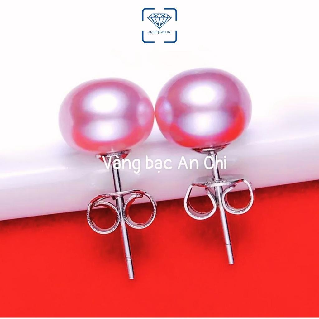 Bông tai nụ trai chốt bạc thanh lịch thời trang, trang sức Anchi jewelry
