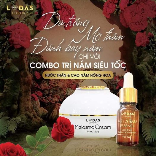 Cao Nám Hoa Hồng kết hợp Serum Nước Thần Lodas Luxury - Bộ đôi đình đám đặc trị hiệu quả da nám, tàn nhang, làm mờ vết sẹo, đốm đen, tái tạo và dưỡng ẩm cho da giúp da căng bóng, trắng sáng, tươi trẻ