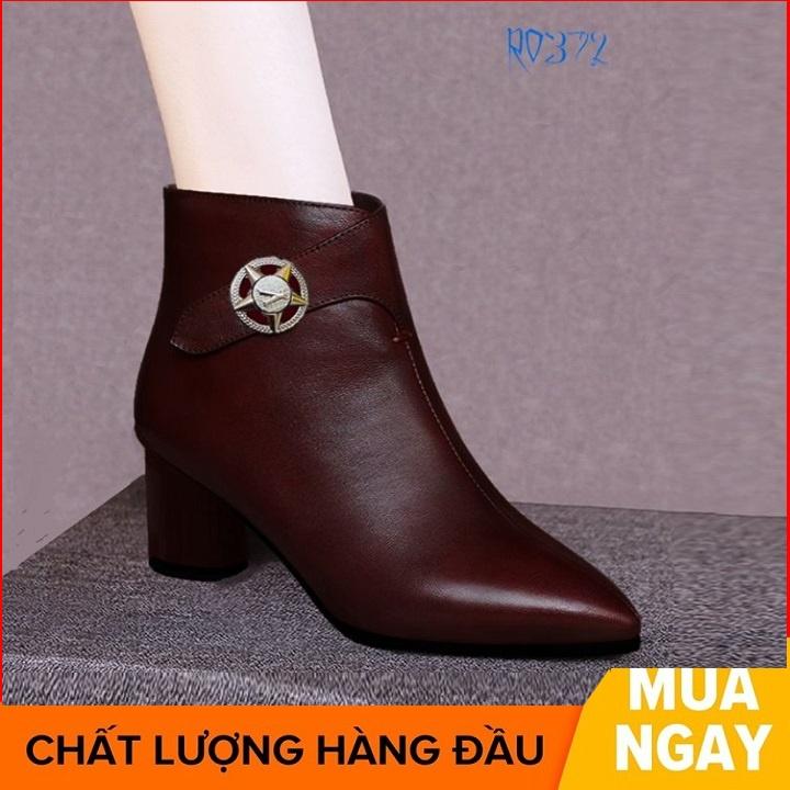 Giày boot bốt nữ cổ thấp 4 phân hàng hiệu rosata hai màu đen đỏ ro372