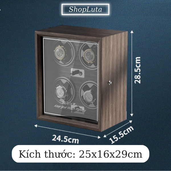 Hộp Xoay Đồng Hồ Gỗ 4 Chiếc Ngang, Hộp Lắc Đồng Hồ Automatic, Xoay Tự Động -  25x16x29cm