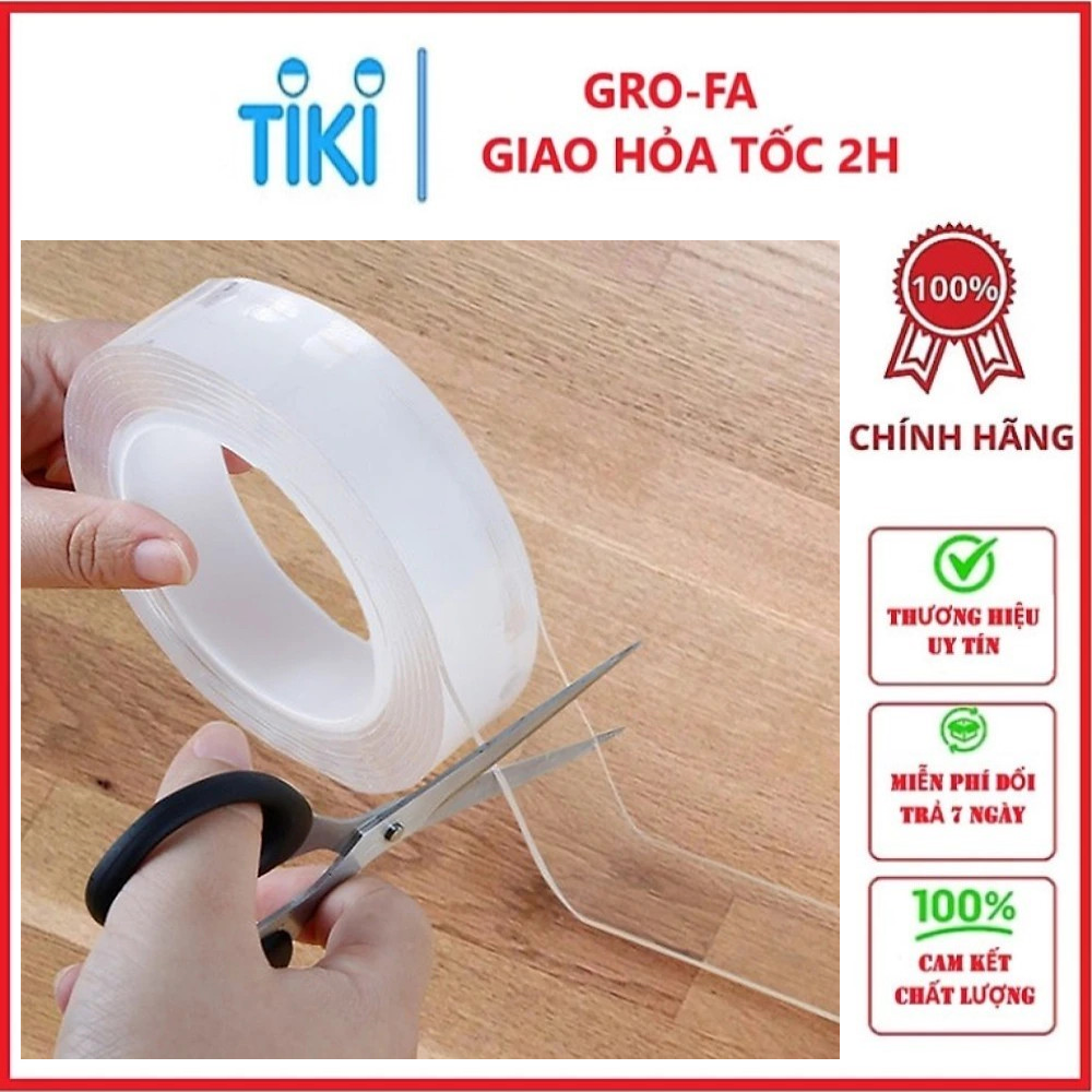Băng keo dán nano 2 mặt siêu dính trong suốt dày 1mm dài 3m , 5m rộng 2cm , 3cm , 5cm - Hàng chính hãng
