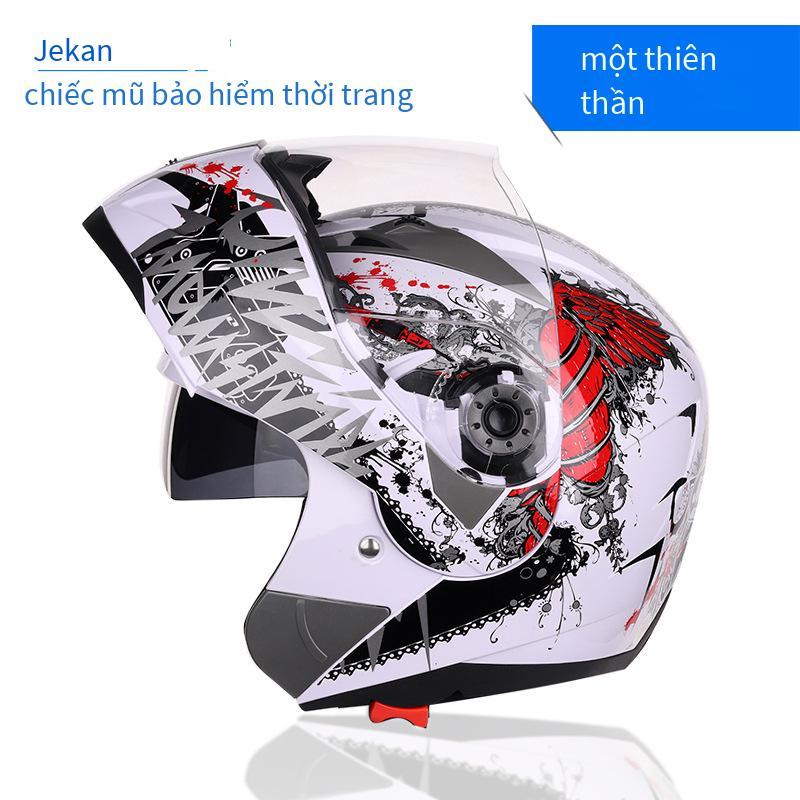 Đảm bảo chất lượng Jiekai điện xe máy mũ bảo hiểm không che mũ bảo hiểm ống kính đôi nam và nữ xe điện xe máy mũ bảo hiểm chống sương mù mũ bảo hiểm