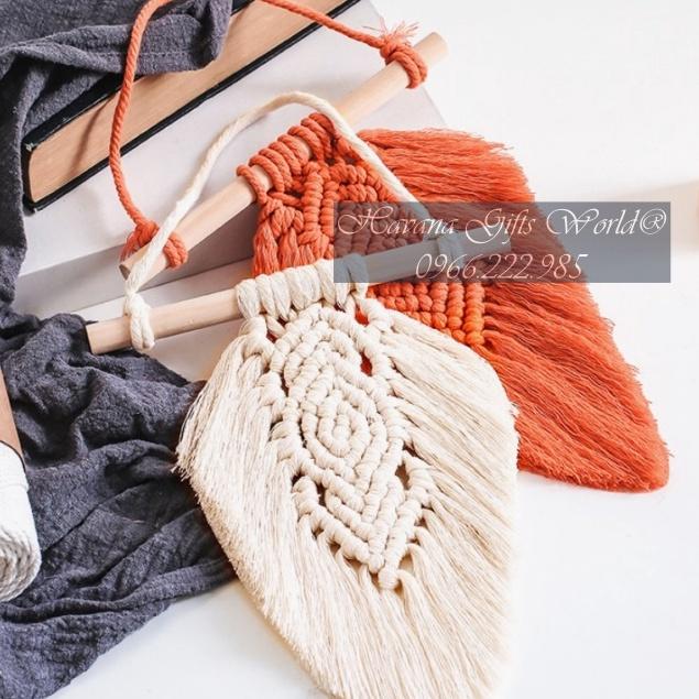 Lá Macrame Trang Trí Treo Tường Macrame Tết Lá 2 Màu Trắng Cam Đất Nổi Bật