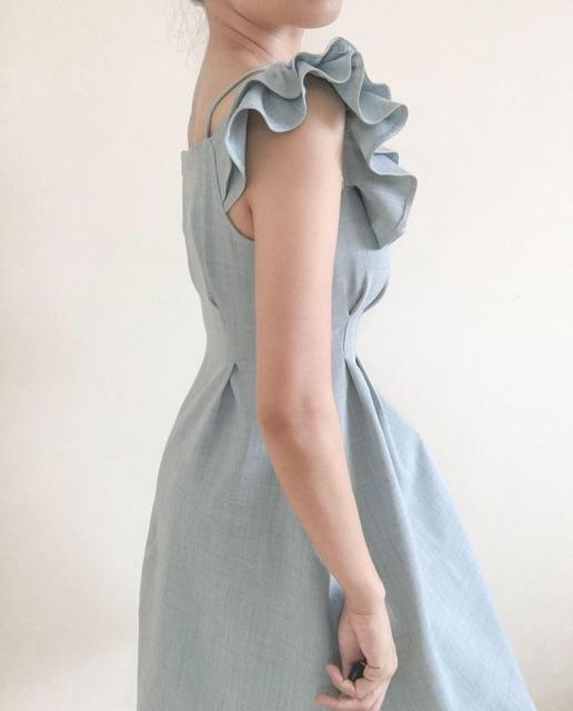 Đầm bèo nhún thiết kế màu xanh Mint Siêu Điệu Đà ẢNH THẬT