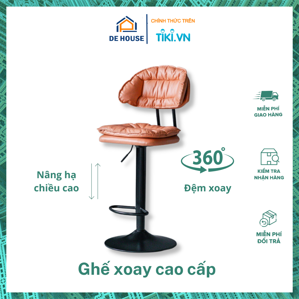 Ghế Xoay Văn Phòng Nâng Hạ Chiều Cao Đệm Da Cao Cấp Sang Trọng - Ghế Thu Ngân Quầy Bar Ghế Ngồi Trang Điểm, Livestream, Make up Đệm Dày Siêu Mềm