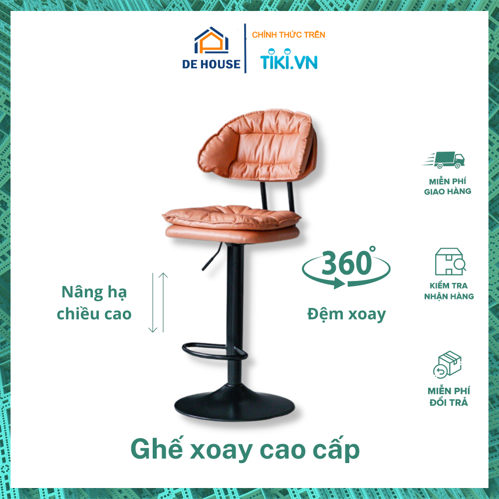 Ghế Xoay Văn Phòng Nâng Hạ Chiều Cao Đệm Da Cao Cấp Sang Trọng -  Ghế Thu Ngân Quầy Bar Ghế Ngồi Trang Điểm, Livestream, Make up Đệm Dày Siêu Mềm