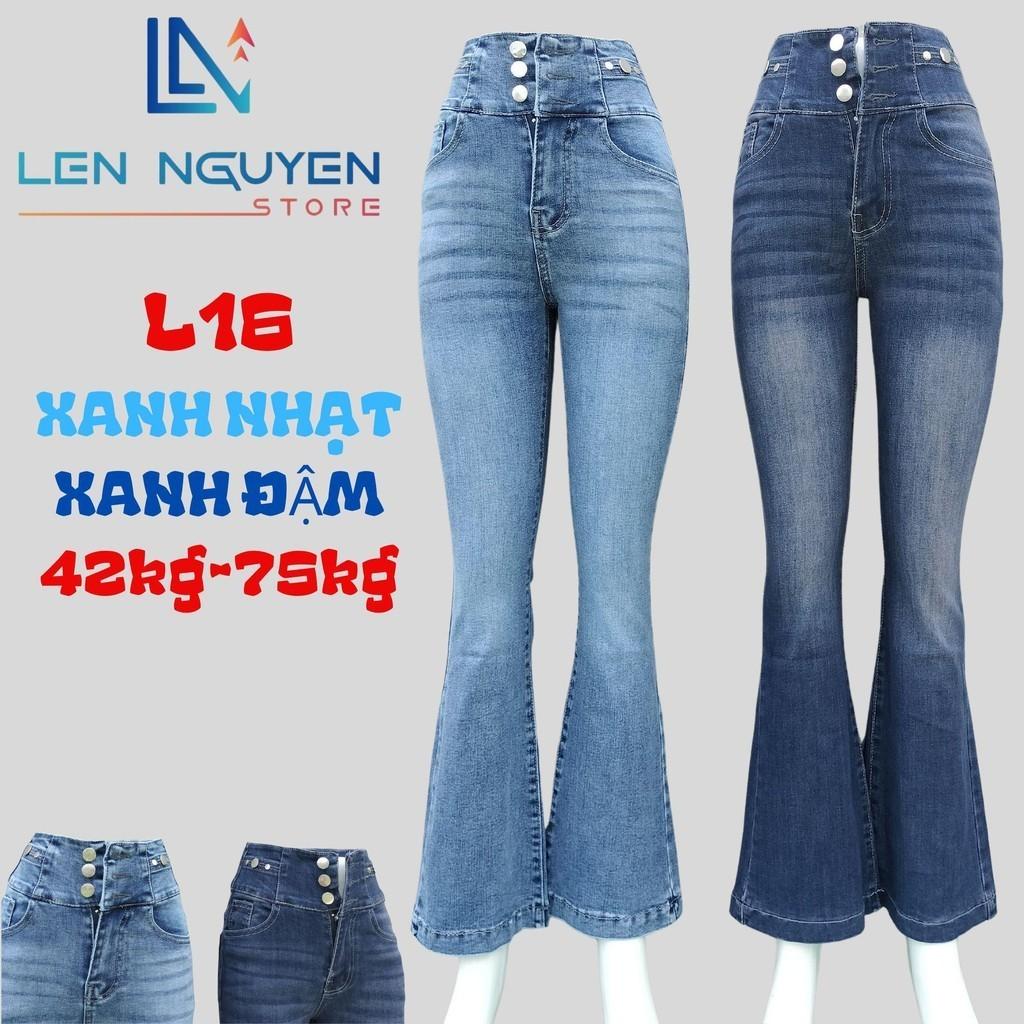 L16_Quần jean nữ, loe, lưng cao, quần bò nữ dáng ôm, quần rin nữ có big size, cho 42kg đến 75kg,LEN NGUYEN STORE - Xanh Đậm
