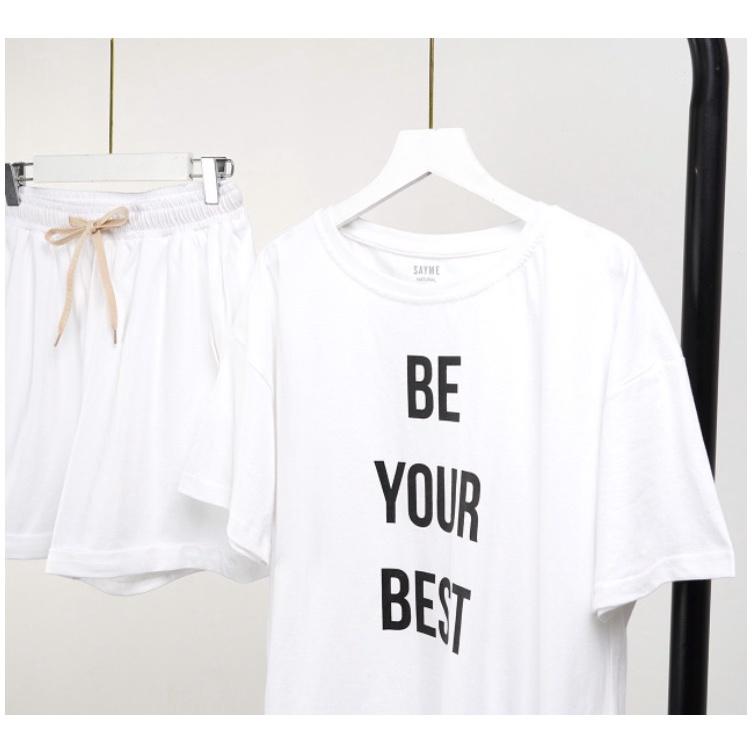 Bộ mặc nhà nữ SAYME bộ cộc ngắn tay mùa hè vải cotton thoáng mát co giãn BE YOUR BEST WBST0031