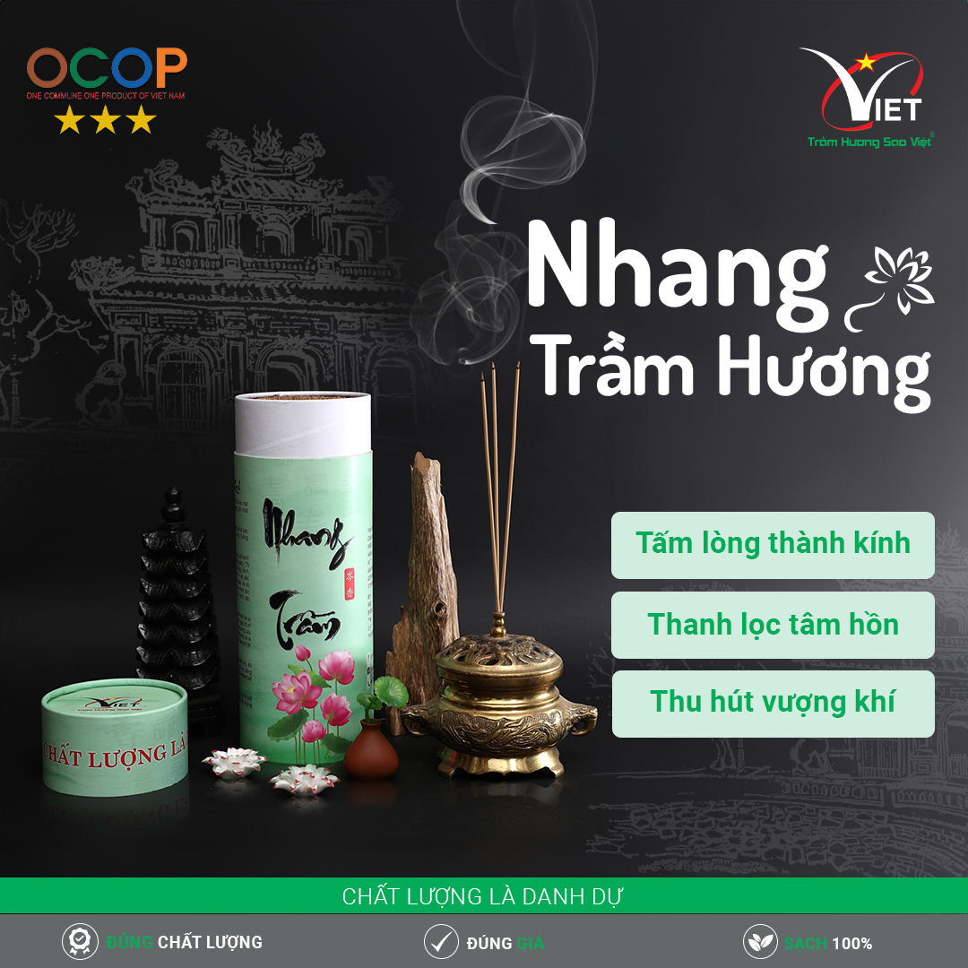 Nhang Trầm Hương Cao Cấp Sao Việt- Cháy Chậm, Ít Khói, Mùi Hương Dịu Nhẹ, Thanh Tao, Sang Trọng