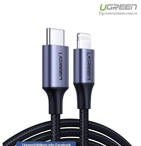 Cáp usb type c ra lightnings bọc nhôm chống nhiễu màu đen ugreen 60761 2m - hàng chính hãng