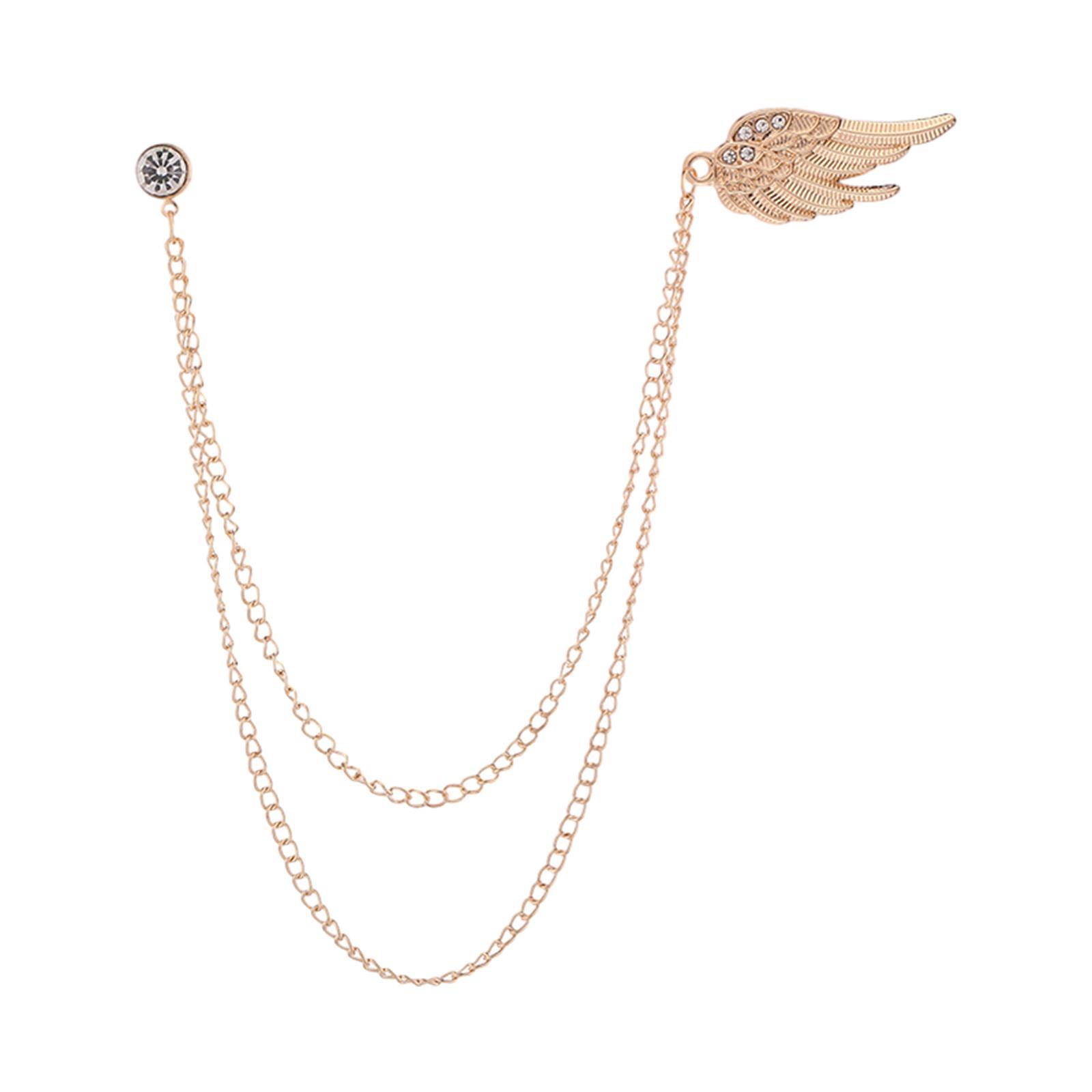 Angel Wing Brooch Pin Hanging Chains Fashion Chain Brooch for Men Suit
