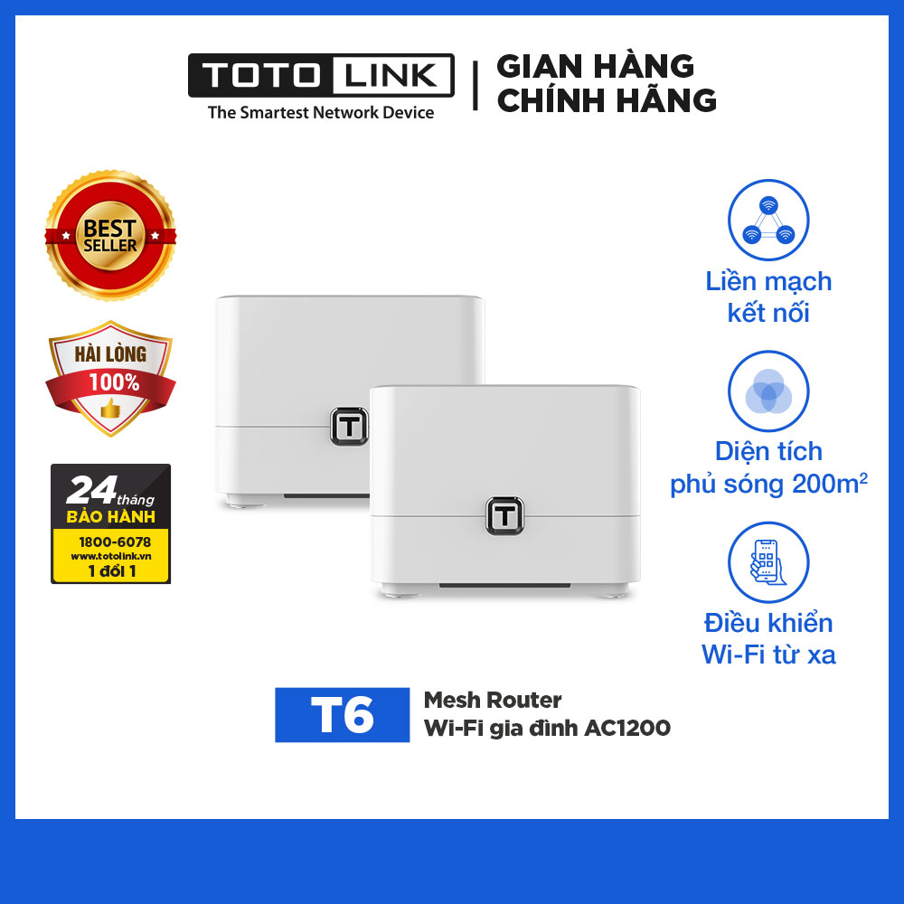 TOTOLINK T6 3 NODE - Mesh Router Wi-Fi gia đình AC1200 Hàng chính hãng