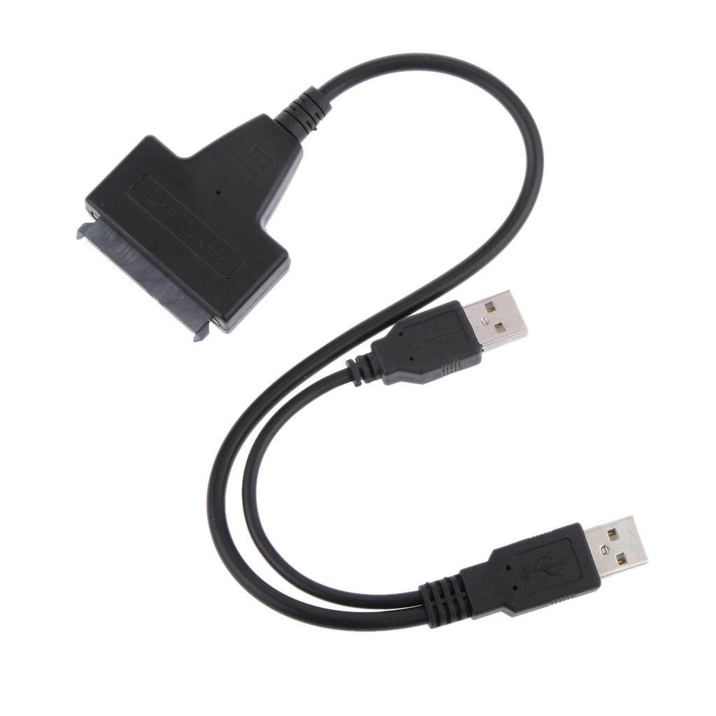 Dual USB 2.0 to SATA 15+7 Pin Data Power Cable Connector for 2.5'' HDD Driver