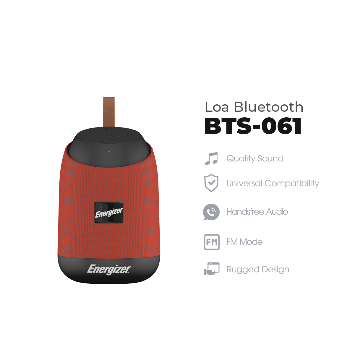 Loa Bluetooth di động Energizer BTS061 kiêm pin dự phòng - Kết nối Bluetooth 5.0, Tích hợp micro, hỗ trợ FM radio, thẻ Micro SD, cổng sạc USB-A - HÀNG CHÍNH HÃNG