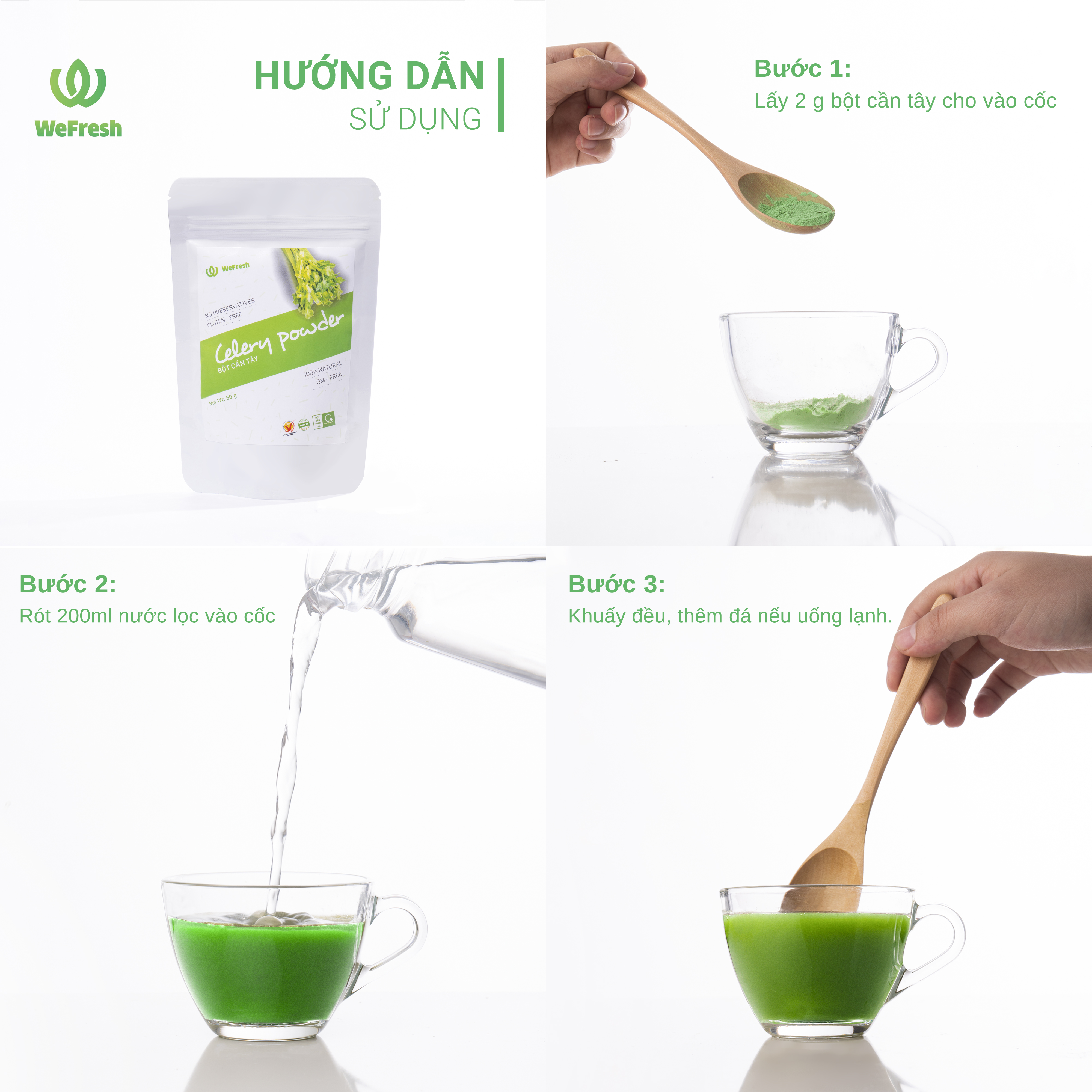 [CHÍNH HÃNG] Bột Cần Tây Wefresh 100% Nguyên Chất Sấy Lạnh - Sáng da, đẹp dáng, detox cơ thể - Gói 50 gr