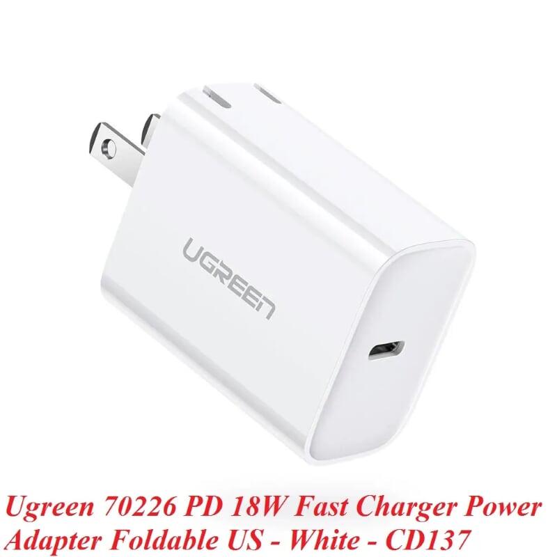 Hình ảnh Ugreen UG70226CD137TK 18W PD sạc nhanh cổng usb type c power delivery chân sạc chuẩn US xếp được màu trắng - HÀNG CHÍNH HÃNG