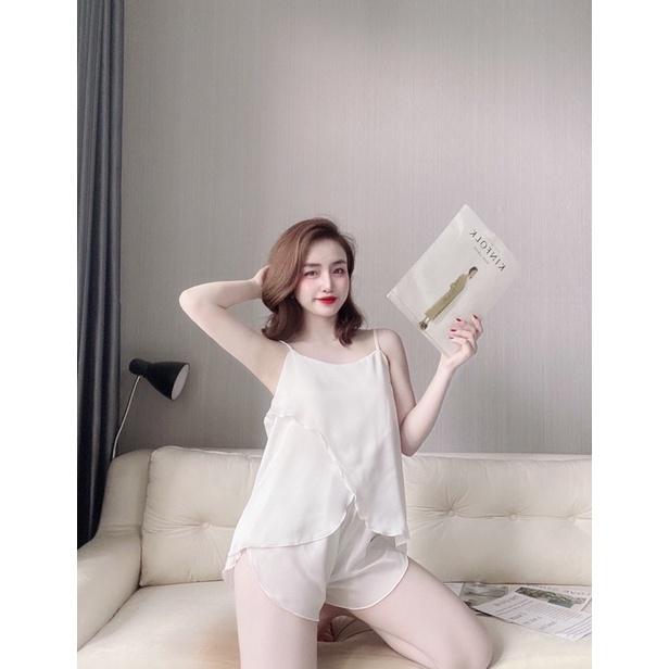 Đồ ngủ sexy nữ, Bộ đồ ngủ hai dây, Bộ ngủ đùi satin loại một mềm mịn mát