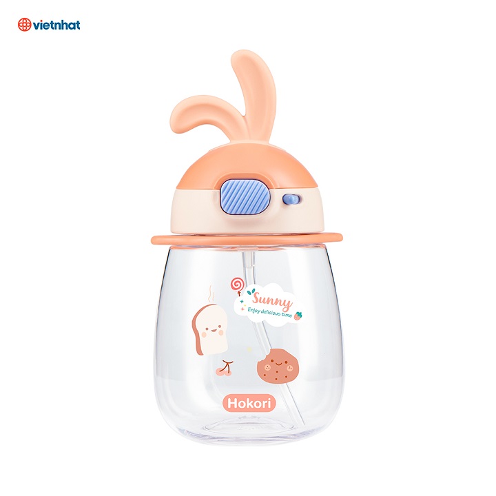 Bình Nước Tai Thỏ Dung Tích 600 ML Có Ống Hút Chống Sặc Cao Cấp