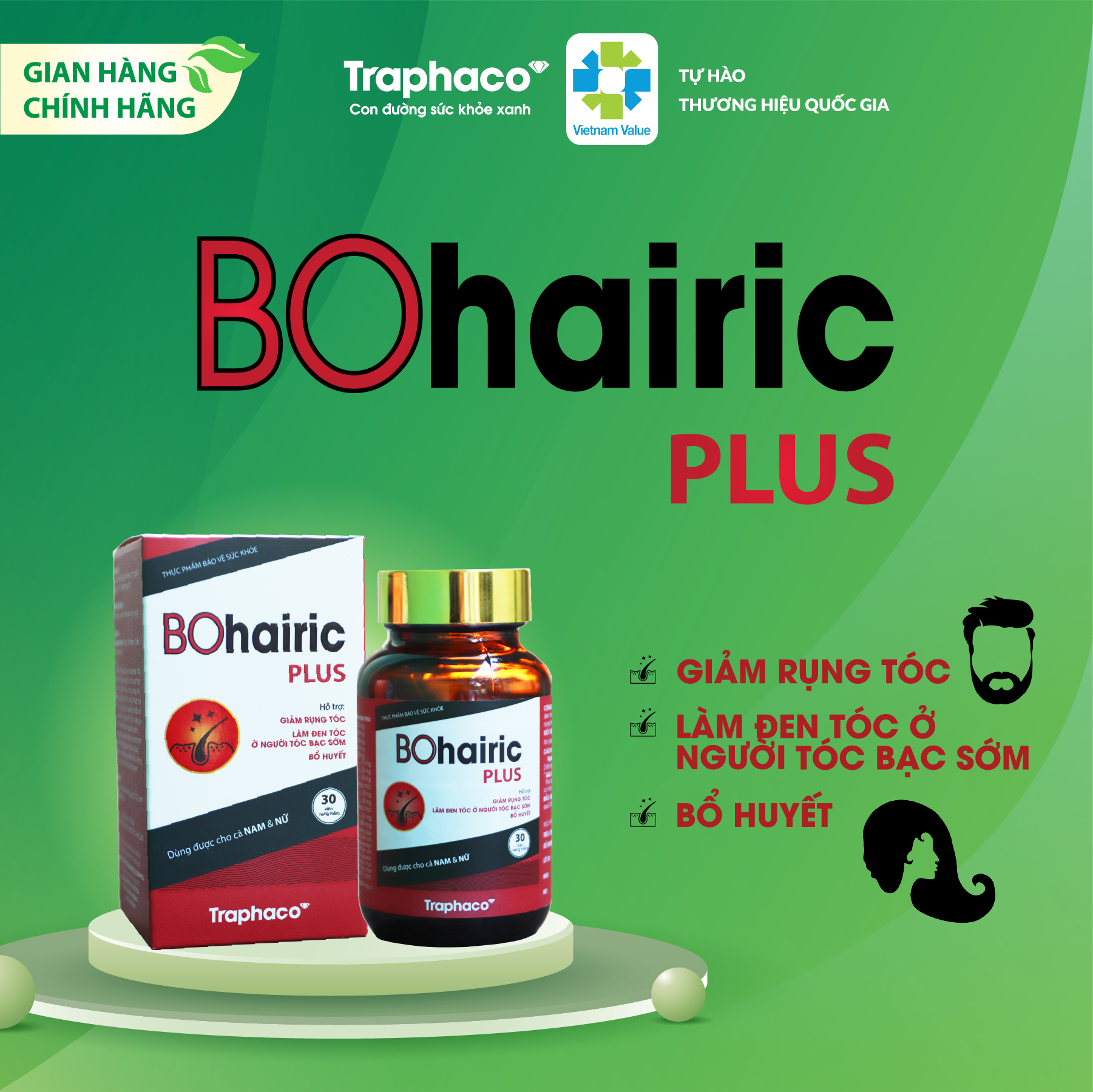 BOHAIRIC PLUS - GIẢM  RỤNG TÓC- LÀM ĐEN TÓC Ở NGƯỜI TÓC BẠC SỚM - BỔ HUYẾT