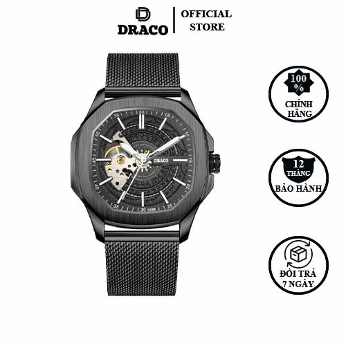 Đồng hồ nam Draco D23-DS68 “DongSon” Automatic full đen kết hợp chất liệu dây thép không gỉ màu đen-thời trang nam thể thao