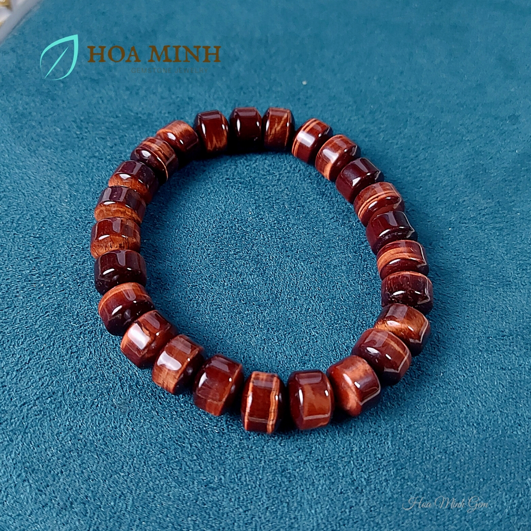 Vòng đá Mắt Hổ Đỏ Nâu kiểu bánh xe loại 5A size 10 li phong thủy tài lộc phong cách đỉnh đạc vòng tay nam, vòng tay nữ