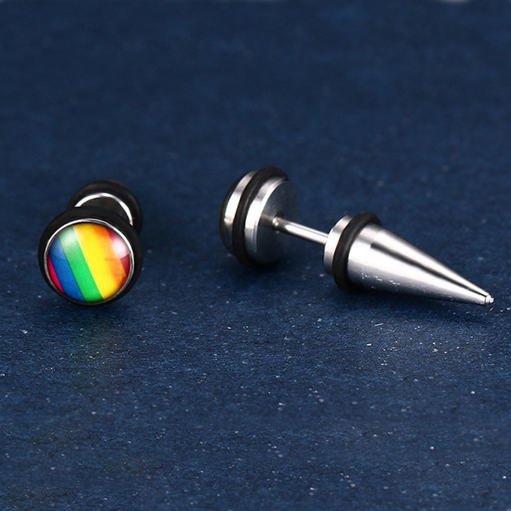 1 Pair Unisex Mens Womens Stainless Steel Rainbow Ear Stud Earring Jewelry
