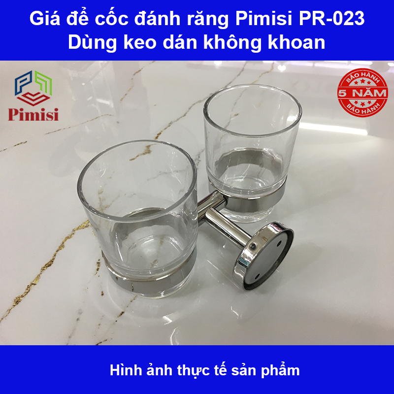 Giá để cốc đánh răng dán tường Pimisi inox 304 dùng làm kệ đựng ly và bàn chải đánh răng trong nhà tắm dán bằng keo không cần khoan | Hàng chính hãng