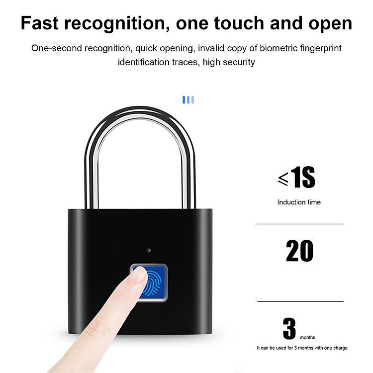 Ổ Khóa Thông Minh Cảm Ứng Vân Tay Mini Sạc Cổng Usb Tiện Dụng