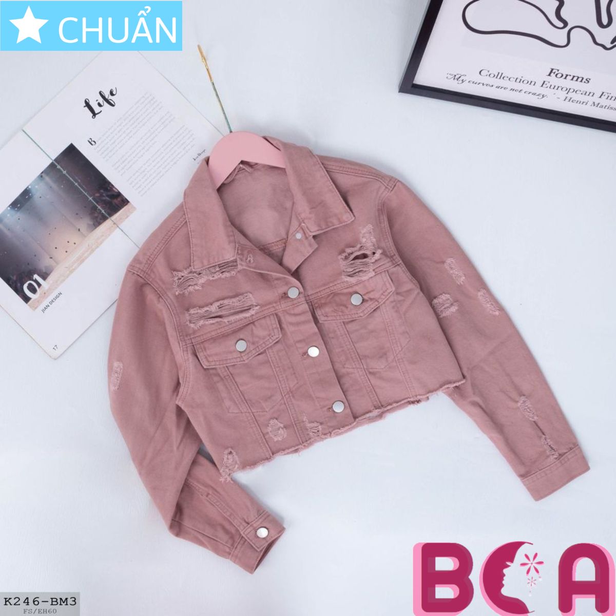 Áo khoác jeans nữ K06 ROSATA tại BCASHOP kiểu dáng croptop, thời thượng với chất jean cao cấp, phom chuẩn - màu gạch