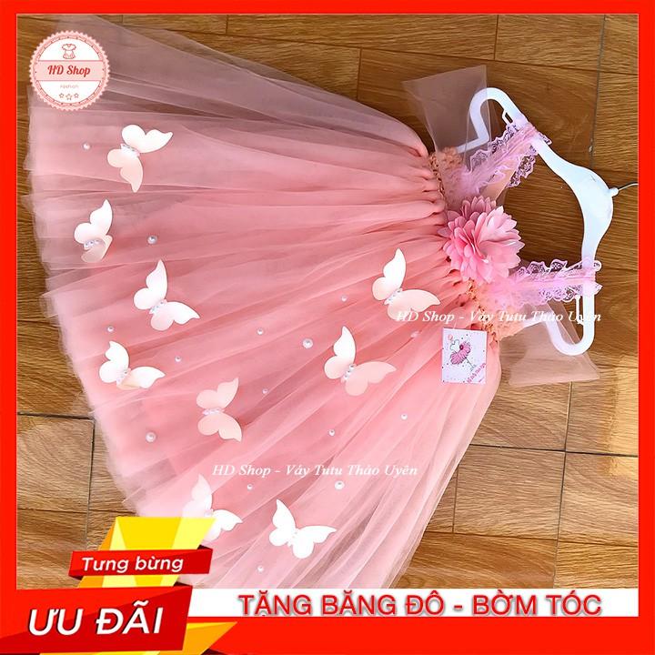 Đầm Công Chúa Đầm bé gái hồng cam hoa xù đính bướm