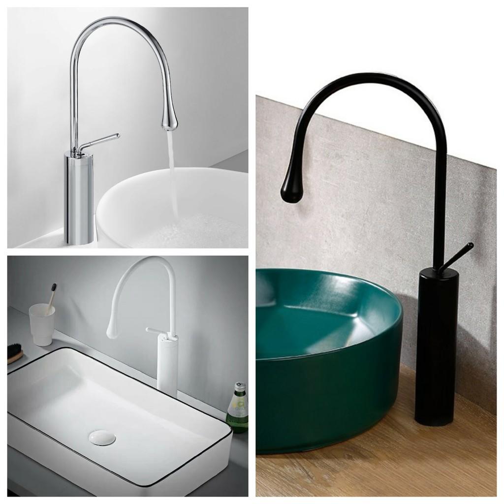 Vòi lavabo cổ ngỗng nóng lạnh thiết kế sang trọng, nhiều màu sắc như trắng hoặc đen để chọn lựa