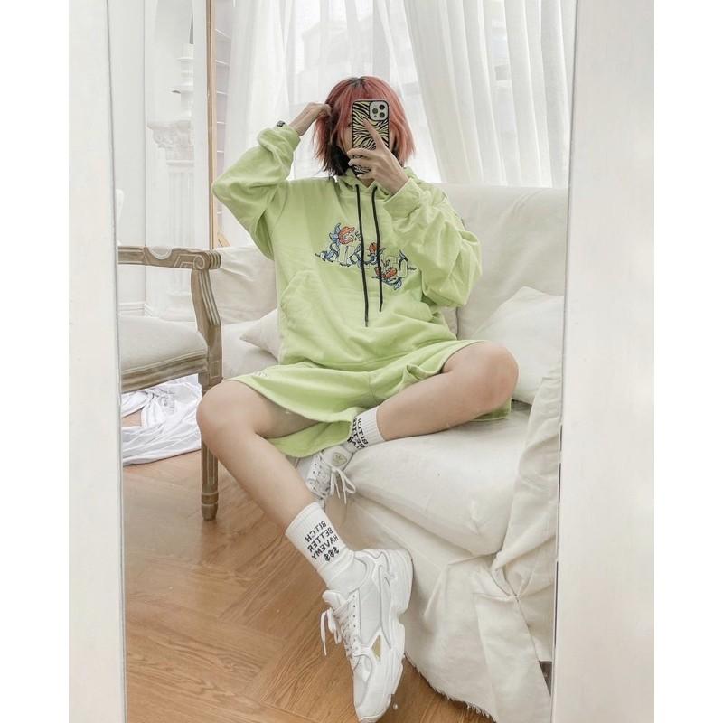 Hoodie Hình Thêu Cây Ăn Thịt xanh OHNIL