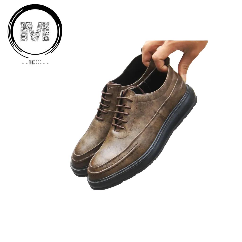 Giày Da Nam Thấp Cổ Buộc Dây, Giày Công Sở Nam Hai Màu Đen Và Nâu, Giày Tăng Chiều Cao - Max Độc - Mã T23