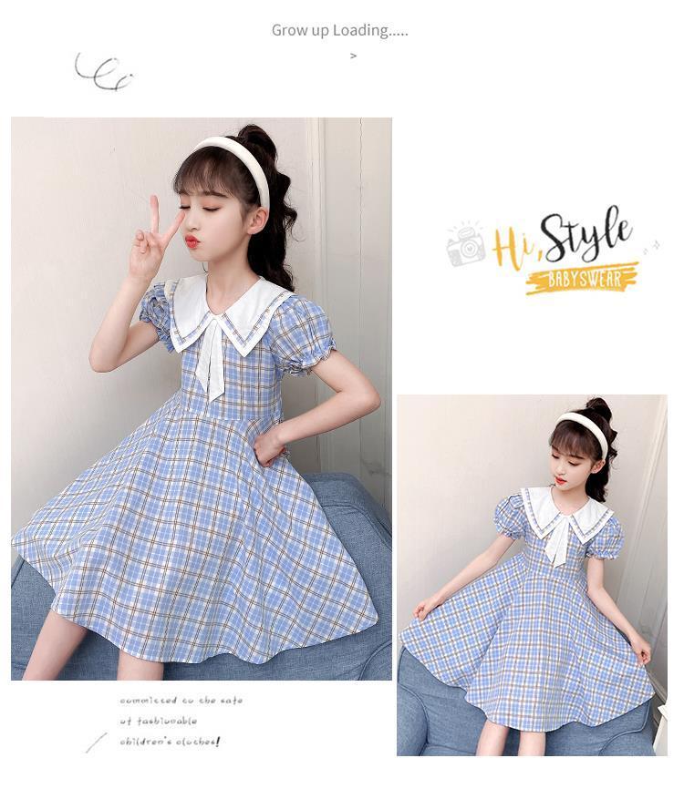 TOBE1SHOP Váy mùa hè cho bé gái 2023 Trẻ em cổ áo hải quân Hàn Quốc váy kẻ sọc đỏ