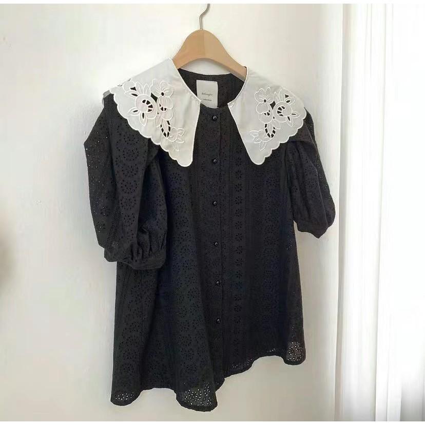 Áo sơ mi lỗ mix cổ sen cá tính