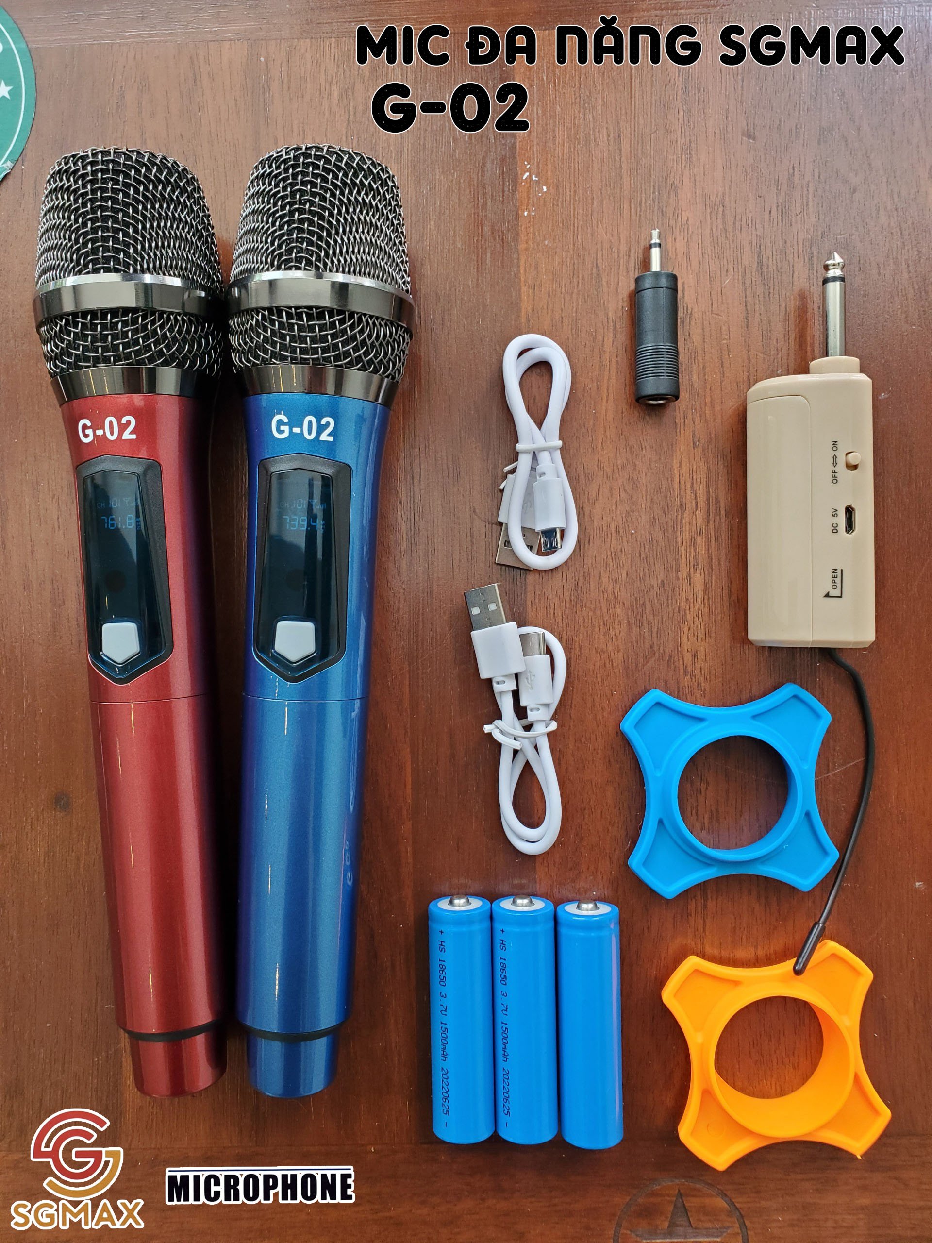 combo 2 Micro Không Dây karaoke SGMAX G02 Chuyên Dùng Cho loa kéo, amply siêu hay mic dùng pin sạc tiện lợi micro nhẹ hút âm chống hú tốt hàng chính hãng