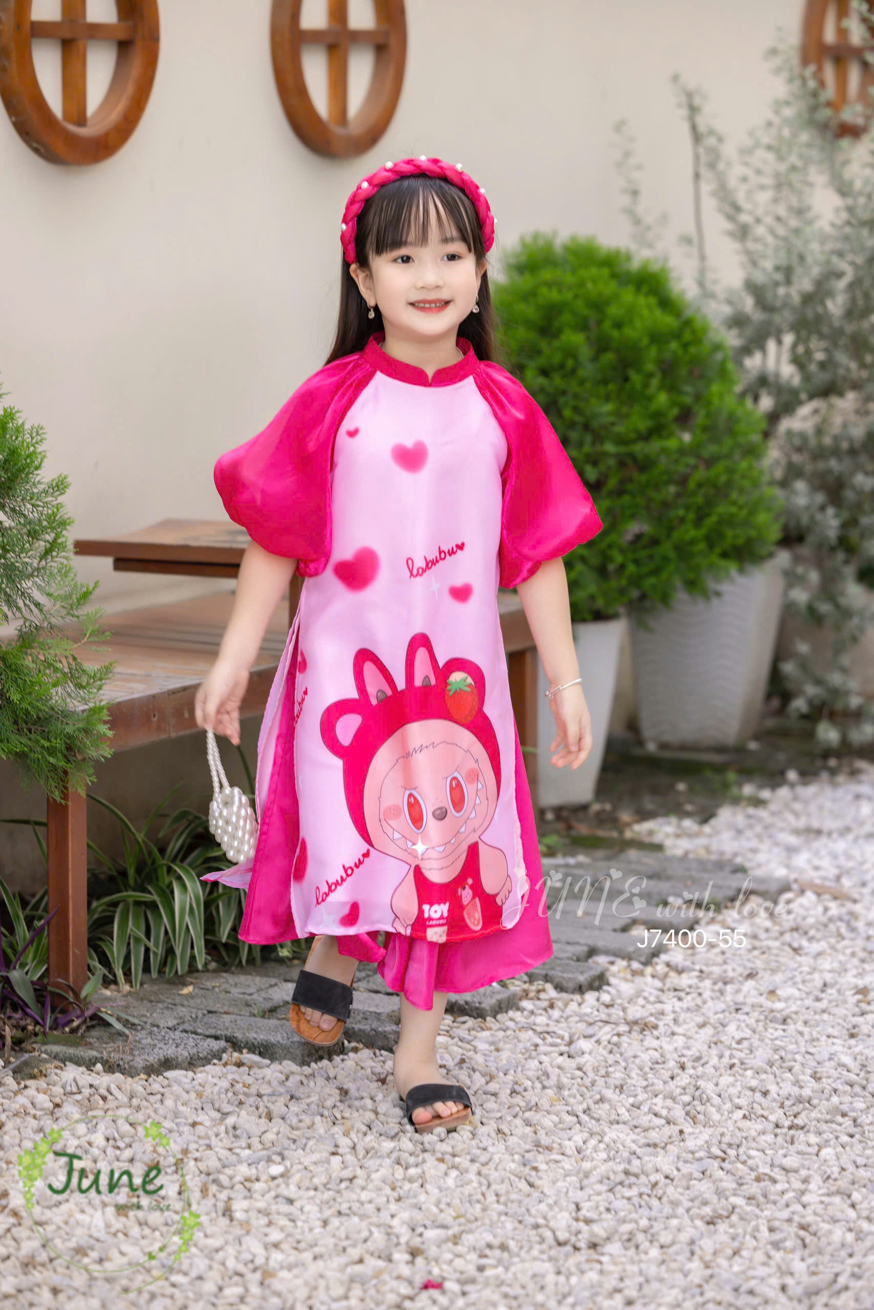 Bộ áo dài tết cho bé gái mẫu labubu xinh xắn diện tết năm mới giáng sinh noel từ 12-50kg hàng thiết kế cao cấp