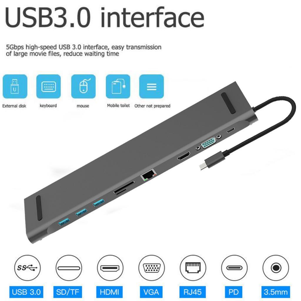 10 in 1 Type-C Hub To USB 3.0 RJ45 Adapter Docking Station