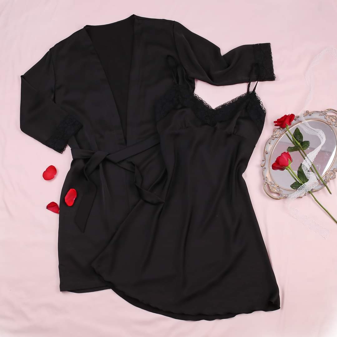 [HATU SLEEPWEAR] Set áo choàng váy ngủ lụa cao cấp,áo choàng cô dâu tặng kèm quần chip ren và đai áo choàng