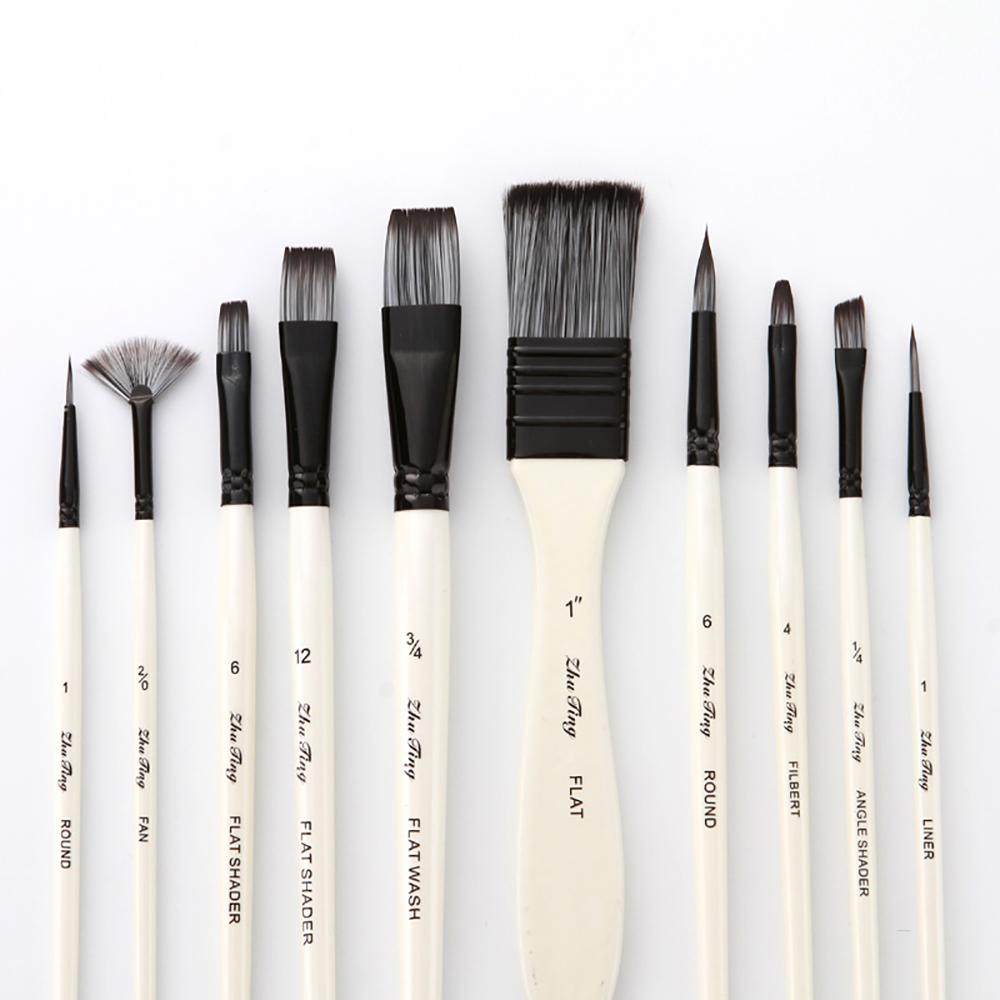 10pcs Paint Brushes Set Kit Multiple Mediums Brushes with Nylon Hair Carry Bag for Artist Acrylic Aquarelle Watercolor