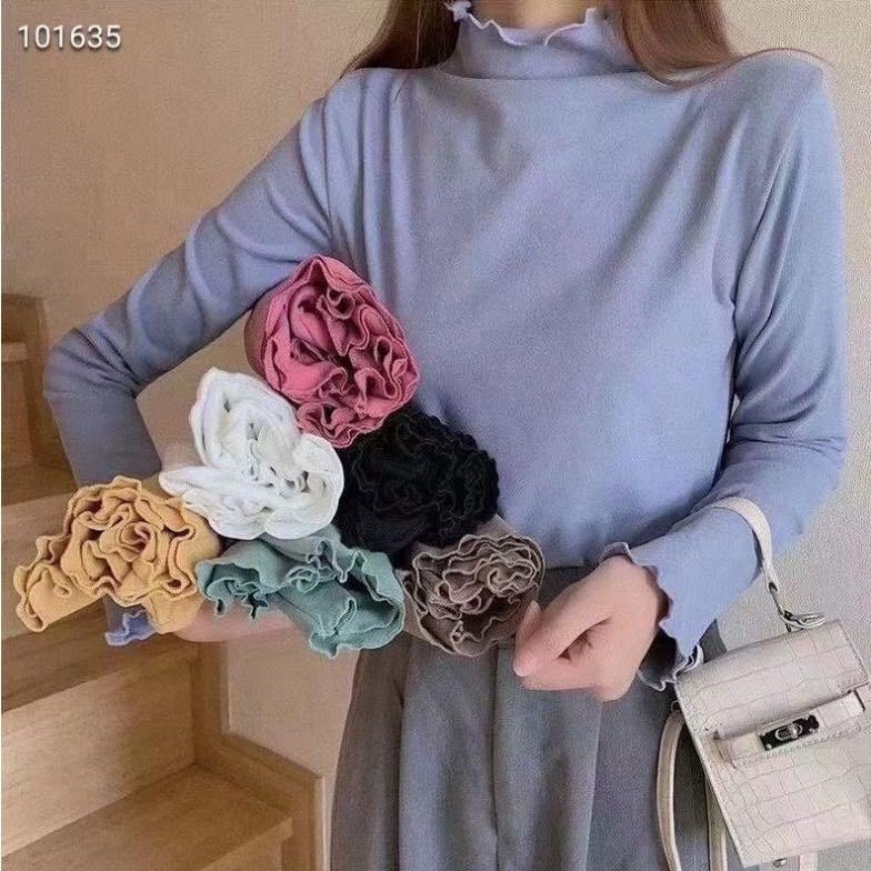 Áo Giữ Nhiệt Nữ Cổ Bèo Cao 3 Phân Mùa Đông Lót Nỉ Nhẹ Đẹp