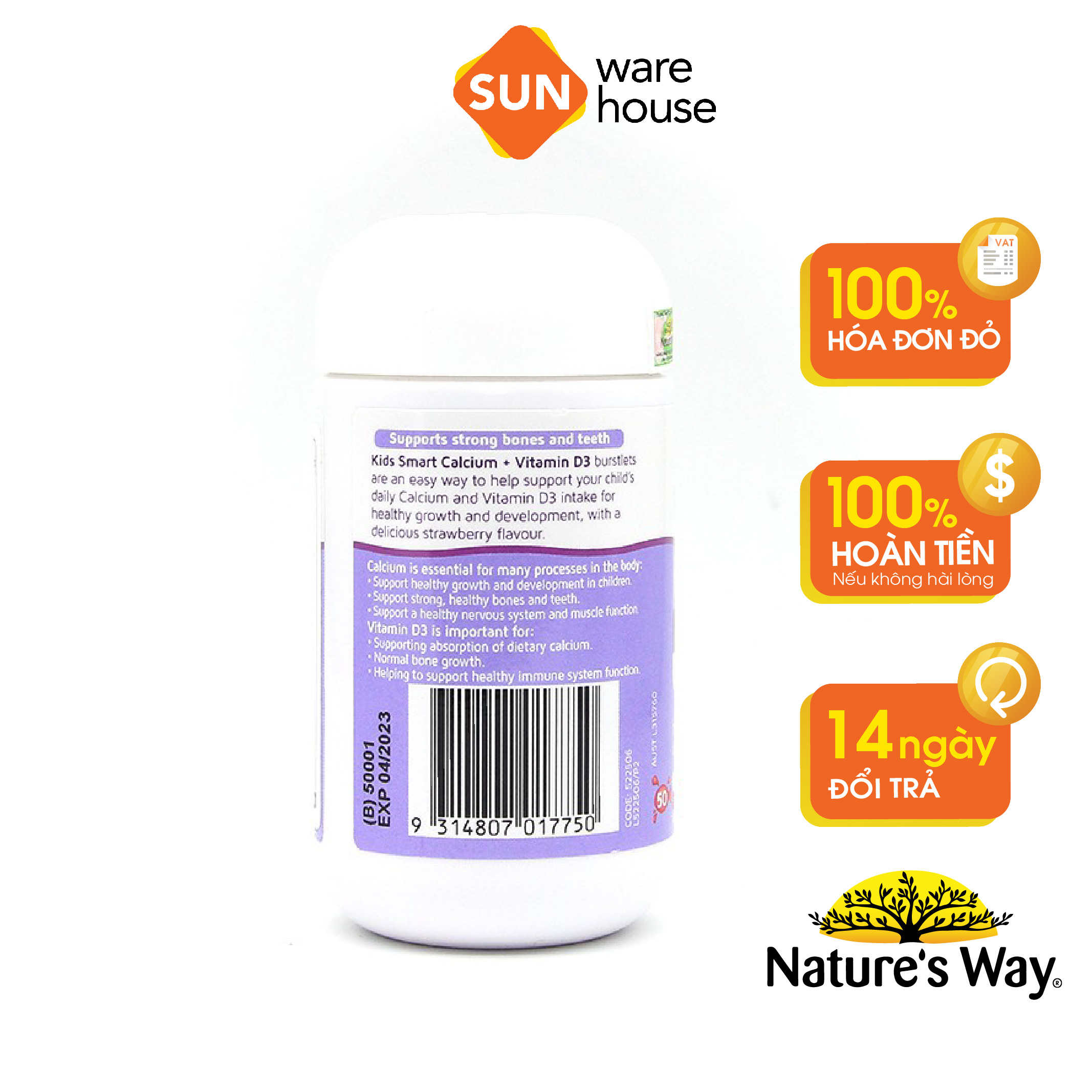 Viên Nhai Cho Bé Nature’s Way Kids Smart Calcium + Vitamin D3 Burstlets Bổ Sung Canxi Phát Triển Chiều Cao 50 Viên